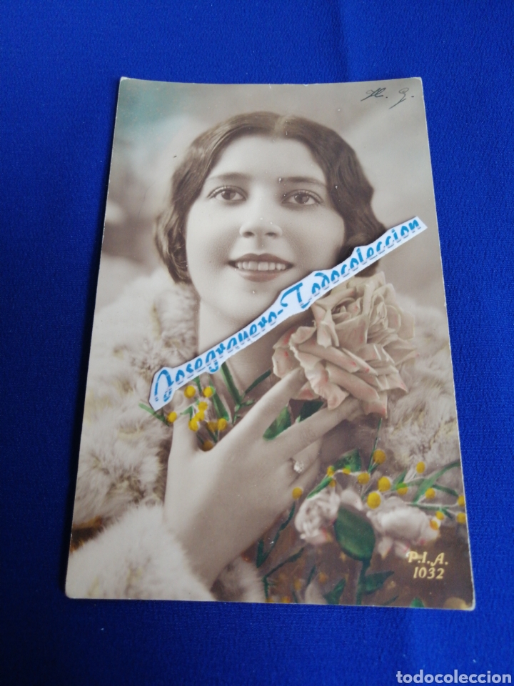 Alte Fotografie: MODELO CON FLORES POSANDO A&Ntilde;O 1934 TARJETA FOTOGR&Aacute;FICA ANTIGUA