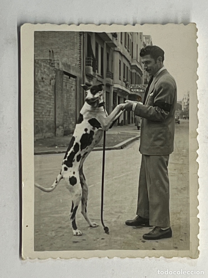 Fotografia antiga: MINUTEROS. Fot&oacute;grafos de calle.. el hombre que hizo bailar a su Dalmata.. (h.1950?)