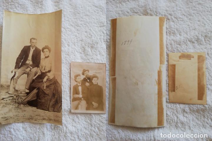 Fotografia antiga: ANTIGUA FOTOGRAF&Iacute;A/ / OLD PICTURE/: HOMBRE CON SOMBRERO Y PAJARITA Y MUJER CON SOMBRILLA S.Xix