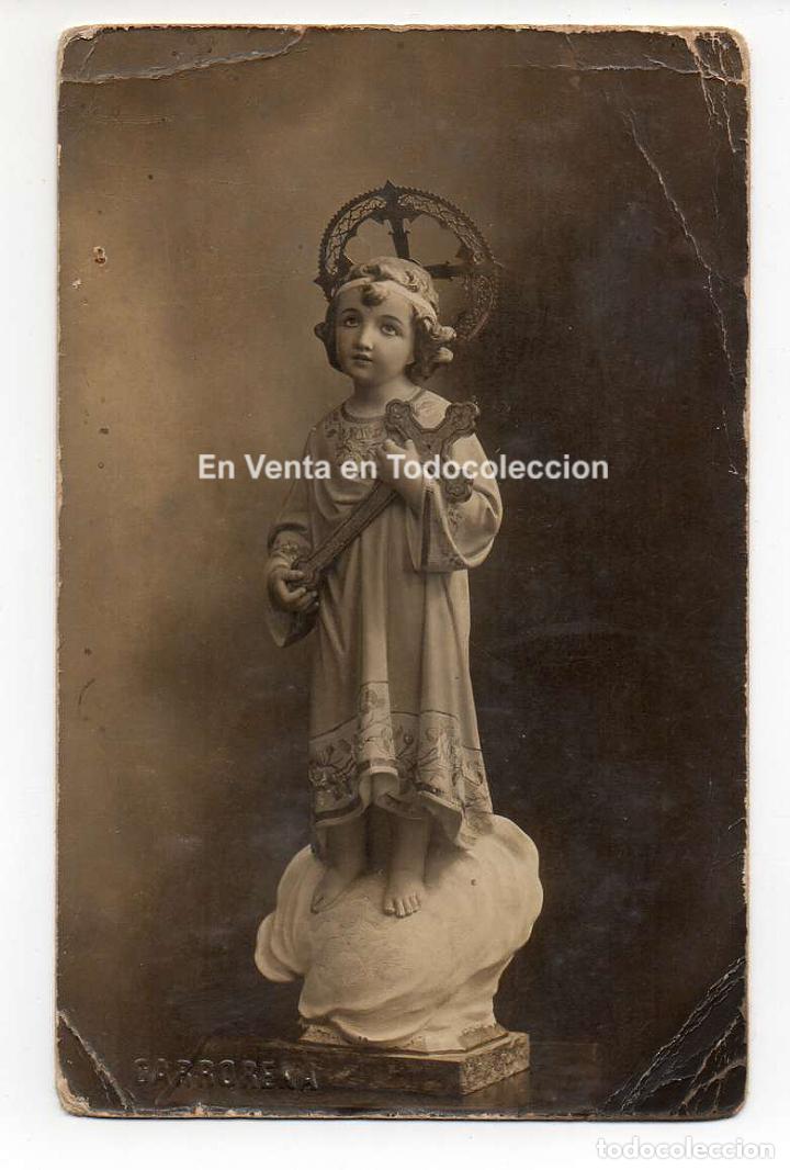 Fotograf&iacute;a antigua: GARRORENA. POSTAL FOTOGR&Aacute;FICA DE FIGURA DEL NI&Ntilde;O JES&Uacute;S. DEDICADA. ESCRITA.