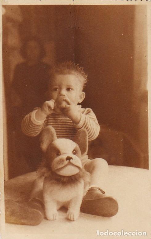 Fotograf&iacute;a antigua: Preciosa foto. Ni&ntilde;o con perrito de peluche. Mu&ntilde;eco. A&ntilde;os 40. aa