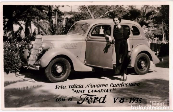 Alte Fotografie: ALICIA NAVARRO CAMBRONERO - &rdquo;MISS CANARIAS&rdquo; PUBLICIDAD COCHES FORD V8 1935