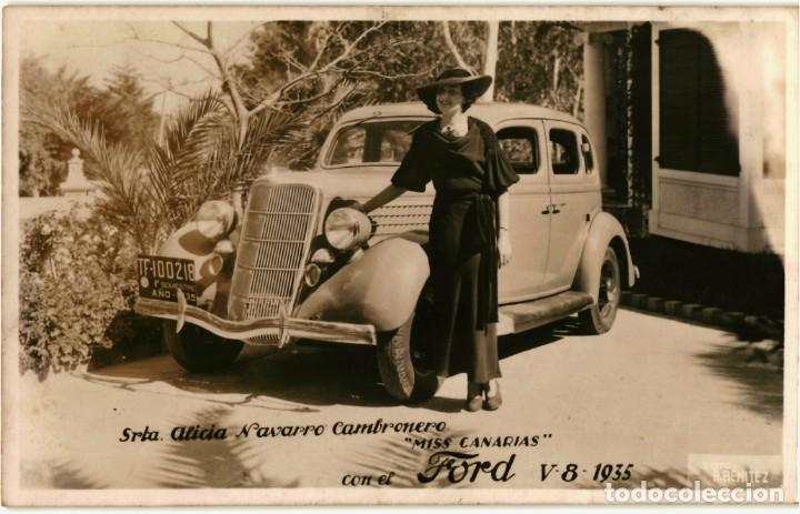 Alte Fotografie: ALICIA NAVARRO CAMBRONERO - &rdquo;MISS CANARIAS&rdquo; PUBLICIDAD COCHES FORD V8 1935 FOTO A. BENITEZ
