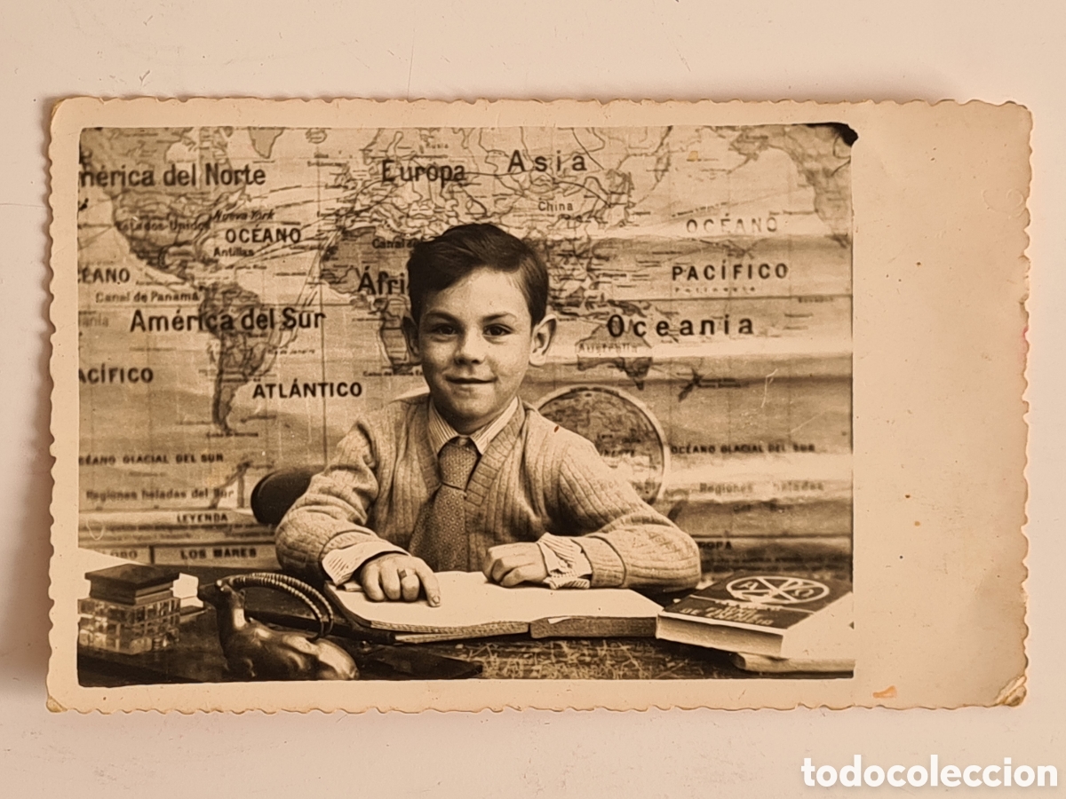 Fotografia antiga: Fotograf&iacute;a Postal Ni&ntilde;o Alumno Escuela a&ntilde;o 1954
