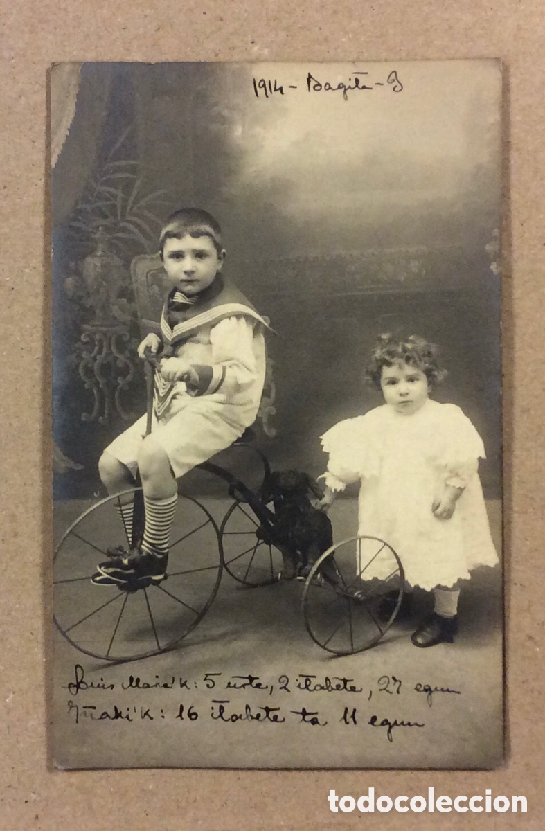Antique Photography: RETRATO DE HERMANOS. FOTOGRAF&Iacute;A TARJETA POSTAL CIRCULADA EN 1914. UNION POSTALE UNIVERSELLE
