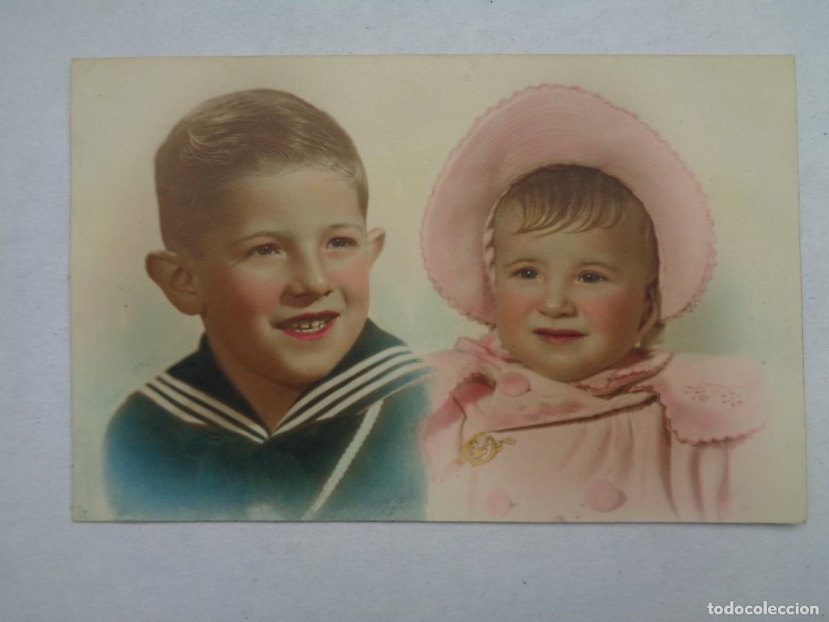 Antique Photography: PRECIOSA FOTO DE ESTUDIO DE NI&Ntilde;OS, HERMANOS . FOTOMONTAJE COLOREADO A&Ntilde;OS 40