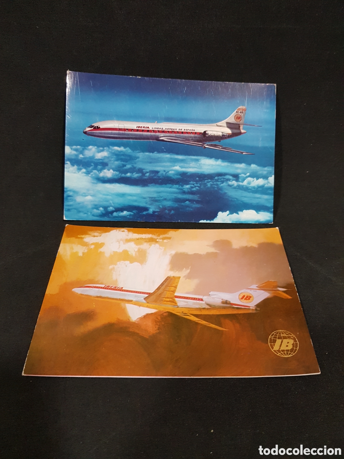 Fotografia antica: Antiguas Postales Iberia L&iacute;neas A&eacute;reas de Espa&ntilde;a Caravelle X-R (dep 1968) Boeing 727/256 (dep 1972)