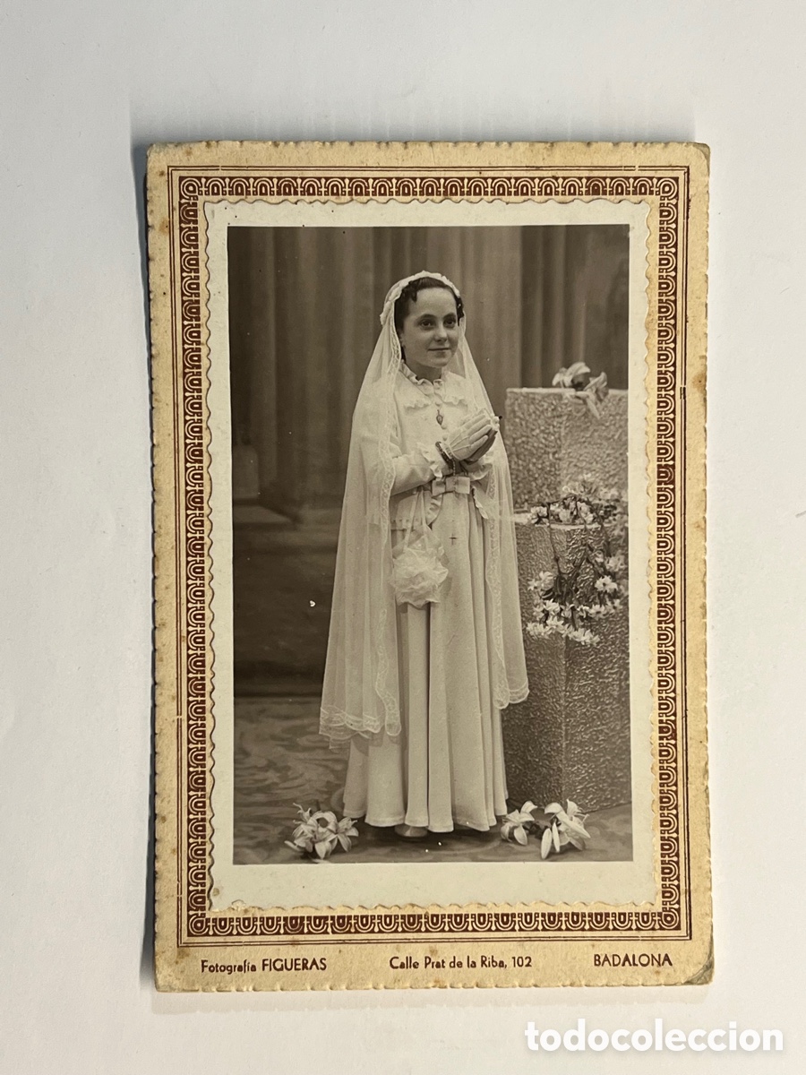 Fotograf&iacute;a antigua: BADALONA. FIGUERAS fot&oacute;grafo retratista de la Ciudad. Ni&ntilde;a en su Primera Comunion (h.1950?)