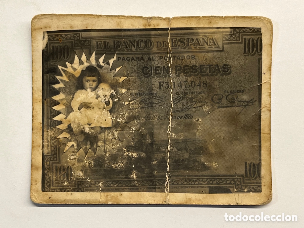 Alte Fotografie: MINUTEROS fot&oacute;grafos de calle.. Ni&ntilde;o. El Billete de Cien pesetas&hellip; (h.1930?) DESLUCIDA.