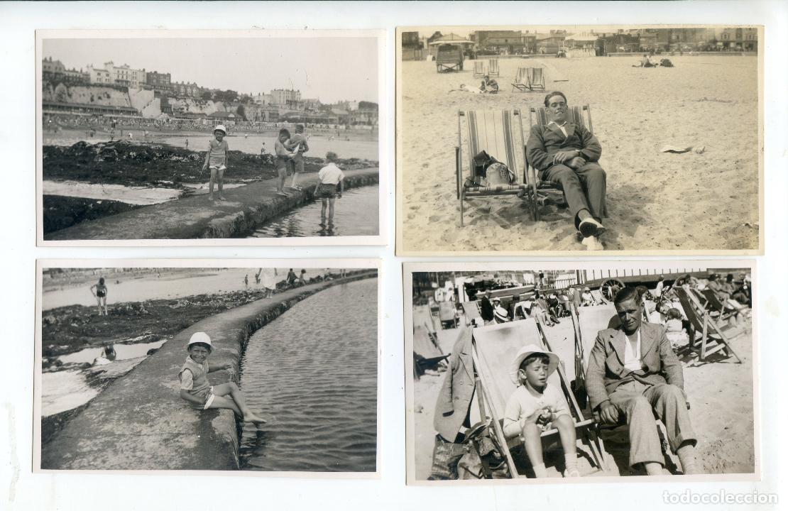 Alte Fotografie: Lote 24 foto postales de una familia inglesa veraneando en playa Gran Breta&ntilde;a en sobre Kodak a&ntilde;os 30