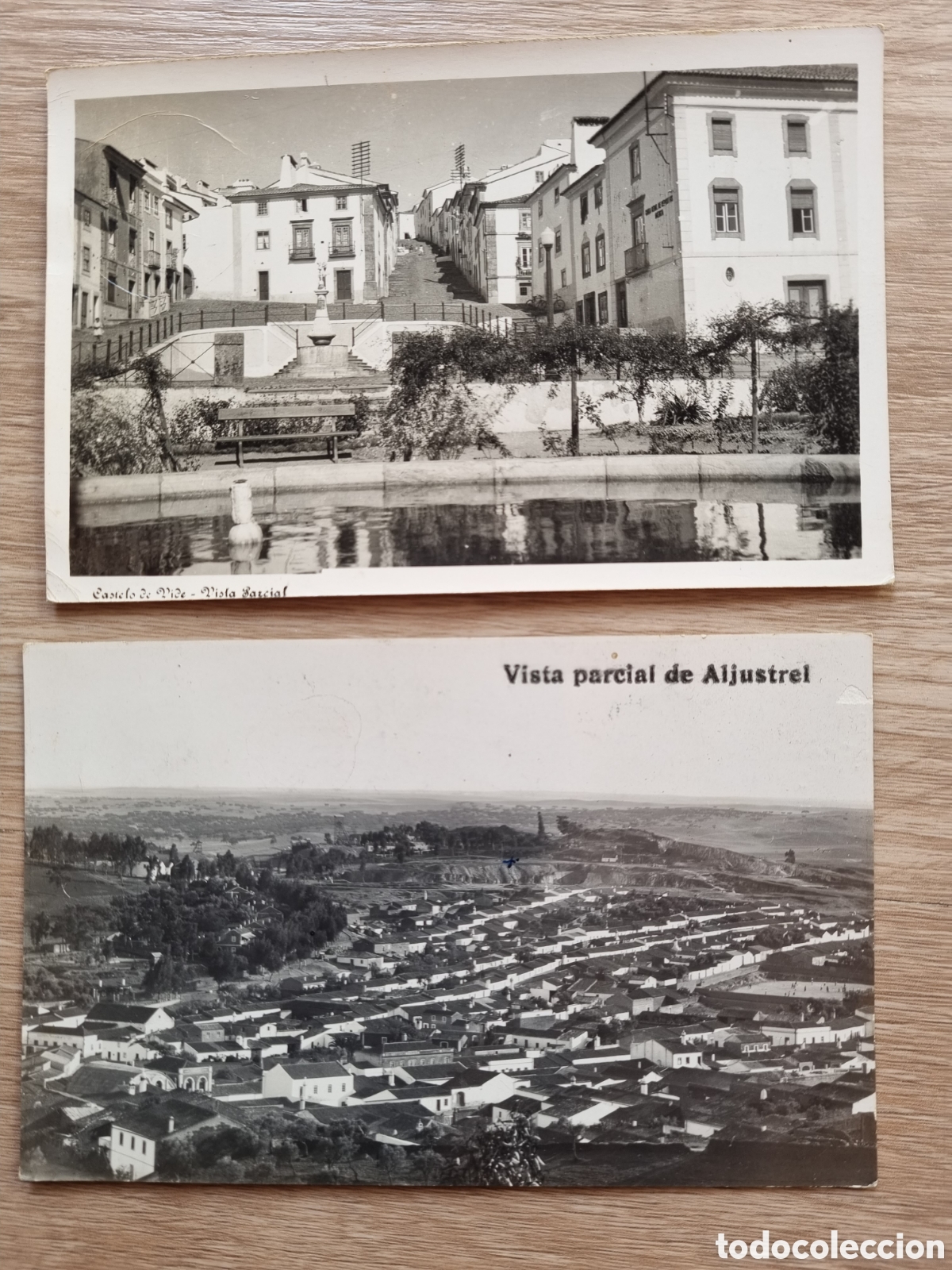 Fotograf&iacute;a antigua: Portugal. 2 Antiguas postales fotogr&aacute;ficas. Aljustrel y Castelo de Vide. A&ntilde;os 40 y 50. Con sello.