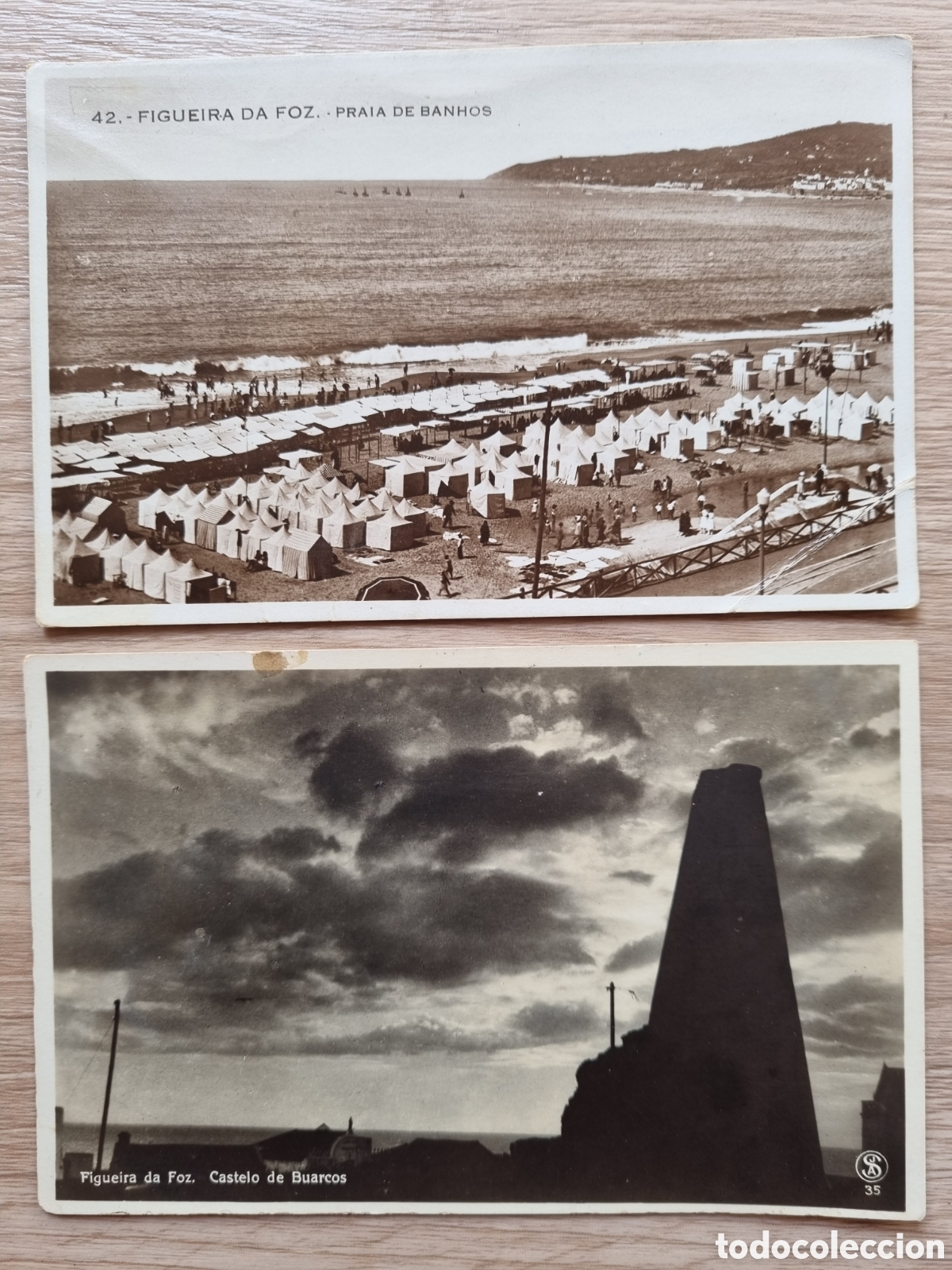 Fotograf&iacute;a antigua: Figueira da Foz (Portugal). Postales antiguas. A&ntilde;os 40. Escritas con sello.