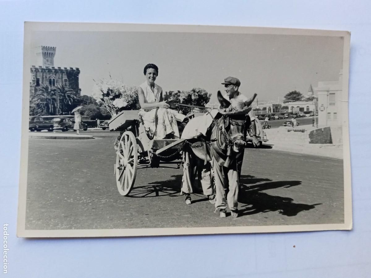 Fotograf&iacute;a antigua: MINUTERO DE FOTOGRAFO CALLEJERO DE MUJER EN CARRO DE BURRO . A&Ntilde;OS 50