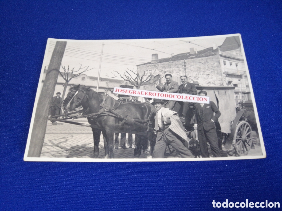 Alte Fotografie: CARRO CON CABALLO CON MODELOS CON SOMBRERO FOTOGRAF&Iacute;A POSTAL ANTIGUA