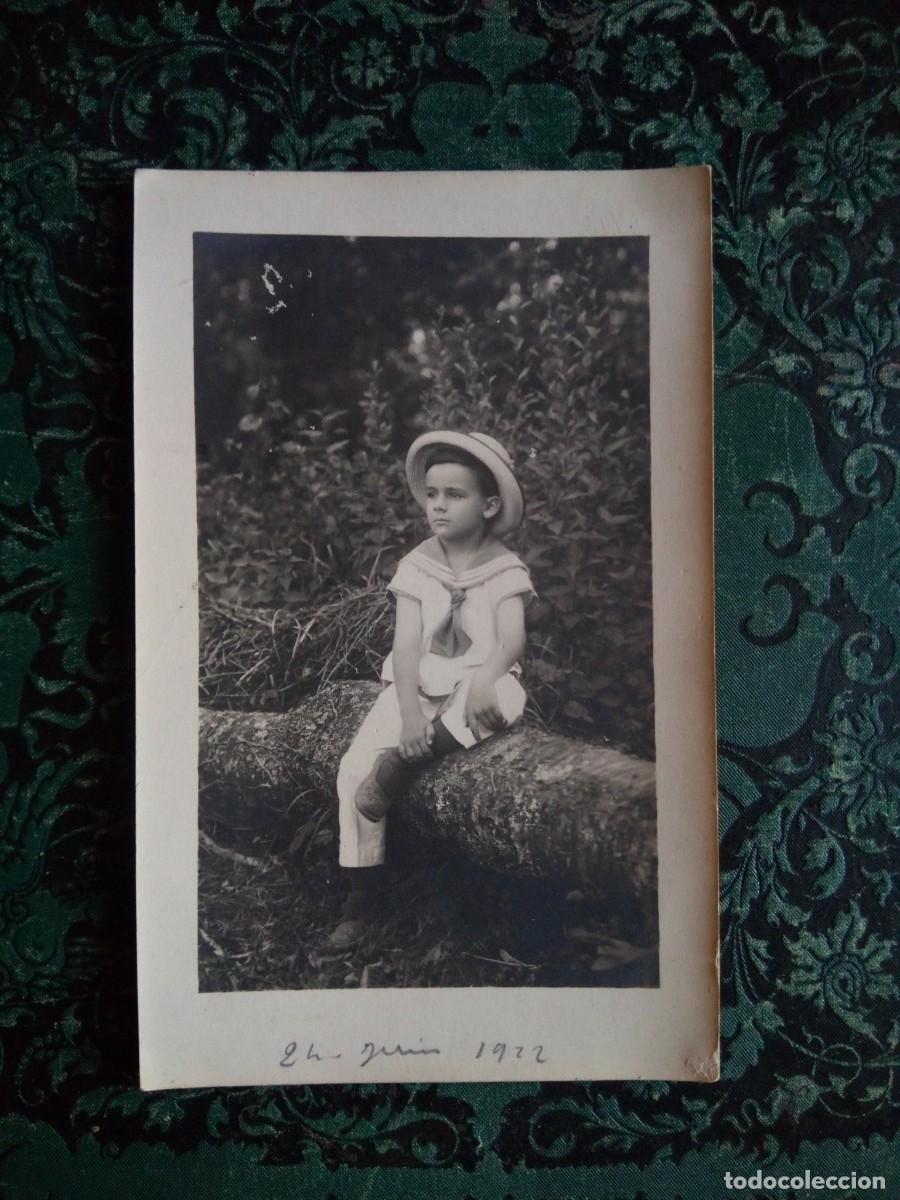 Alte Fotografie: Tarjeta Postal Fotogr&aacute;fica,Retrato de ni&ntilde;o con sombrero,1922, Francia