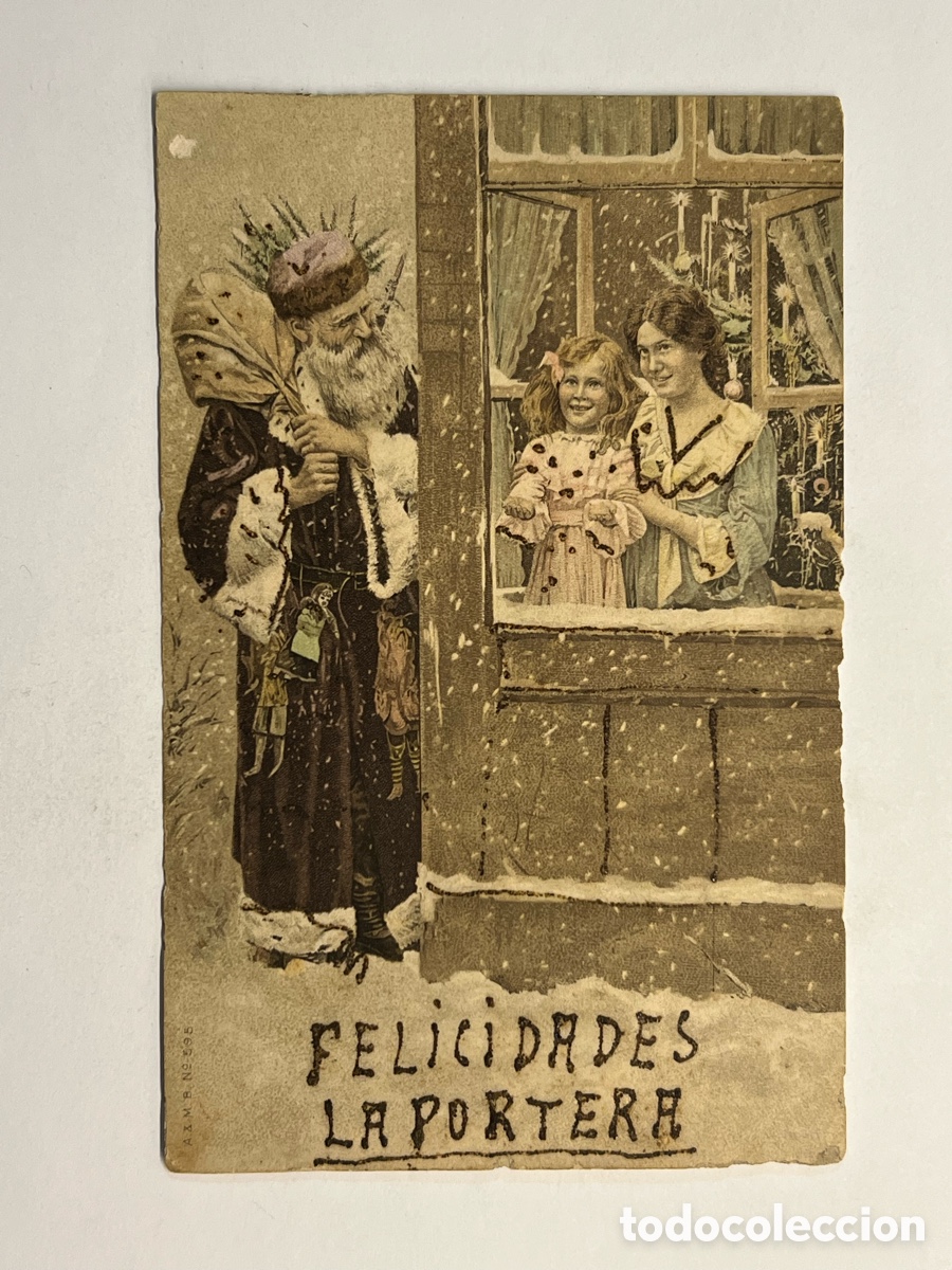 Alte Fotografie: FELICIDADES L&Aacute; PORTERA&hellip; Felicitaci&oacute;n Navide&ntilde;a (h.1910?) circulada&hellip;