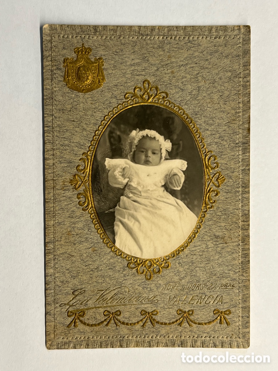 Alte Fotografie: NI&Ntilde;OS.. LA VALENCIANA, fot&oacute;grafo.. BeBe de meses.. Hermosa fotograf&iacute;a Troquelada.. (h.1910?)
