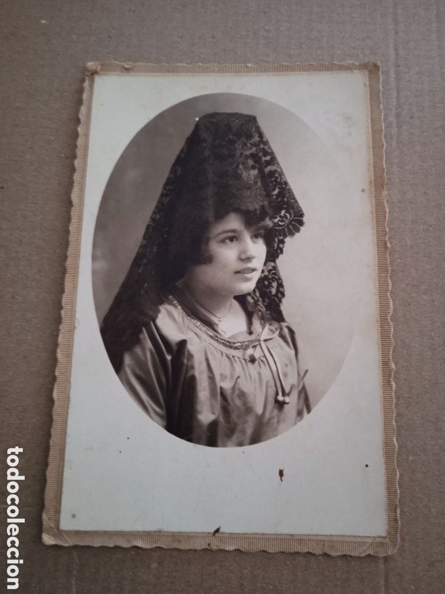 Alte Fotografie: Antigua tarjeta postal mujer mantilla Sa&uacute;l Fot&oacute;grafo Alcira