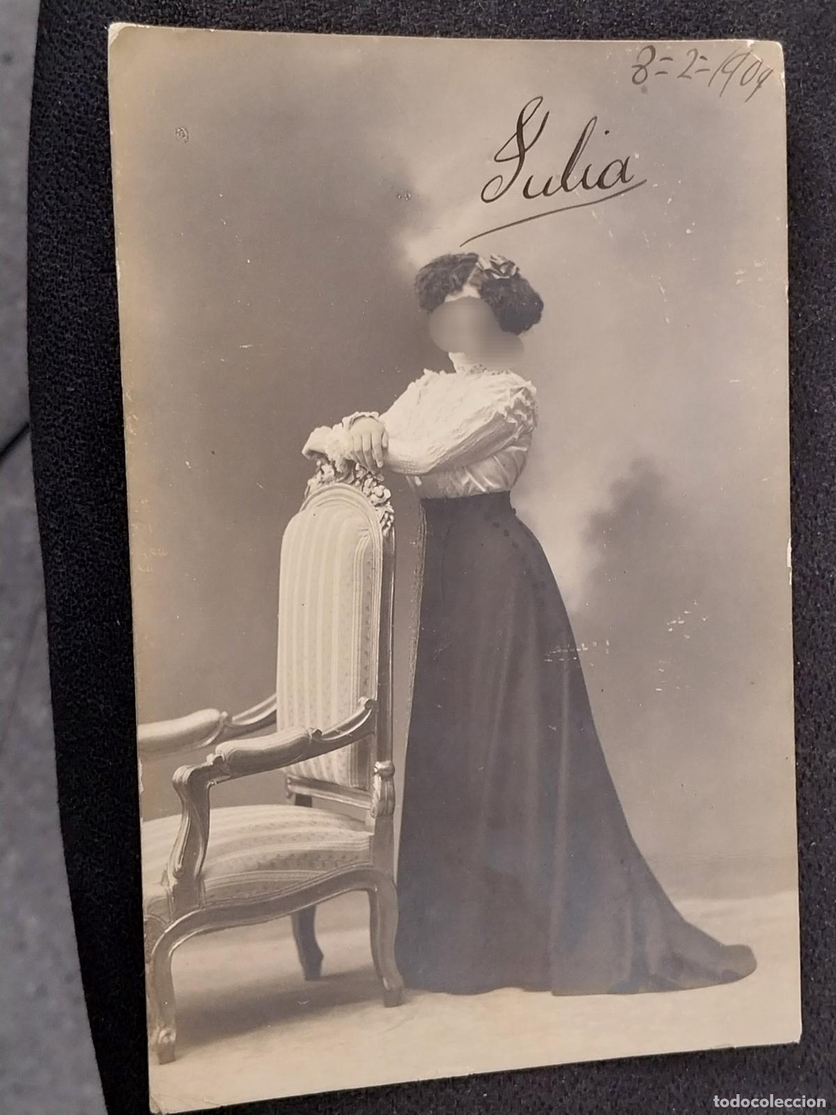 Fotograf&iacute;a antigua: DAMA PEINADO FALDA LARGA SILLON 1909 FOTO POSTAL SC ORIGINAL