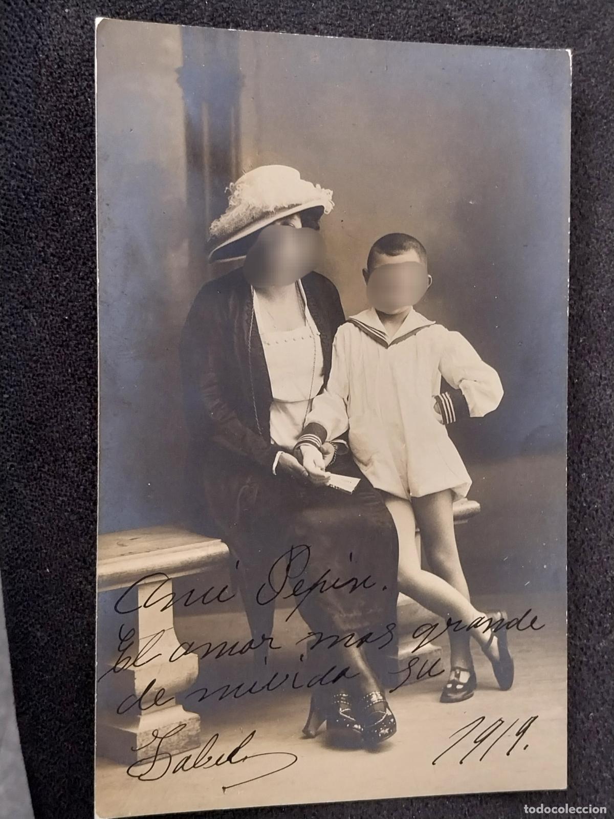 Fotograf&iacute;a antigua: SE&Ntilde;ORA SOMBRERO NI&Ntilde;O MARINERO 1919 APRX FOTO POSTAL ESTUDIO SC ORIGINAL ANTIGUA