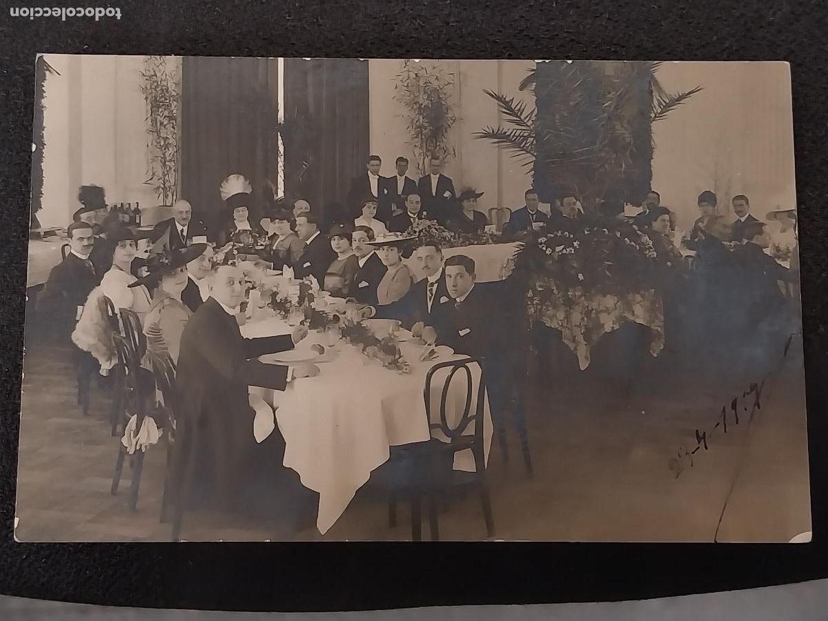 Fotografia antica: BANQUETE COMIDA 1917 CABALLEROS SE&Ntilde;ORAS SOMBRERO FOTO ORIGINAL POSTAL ___