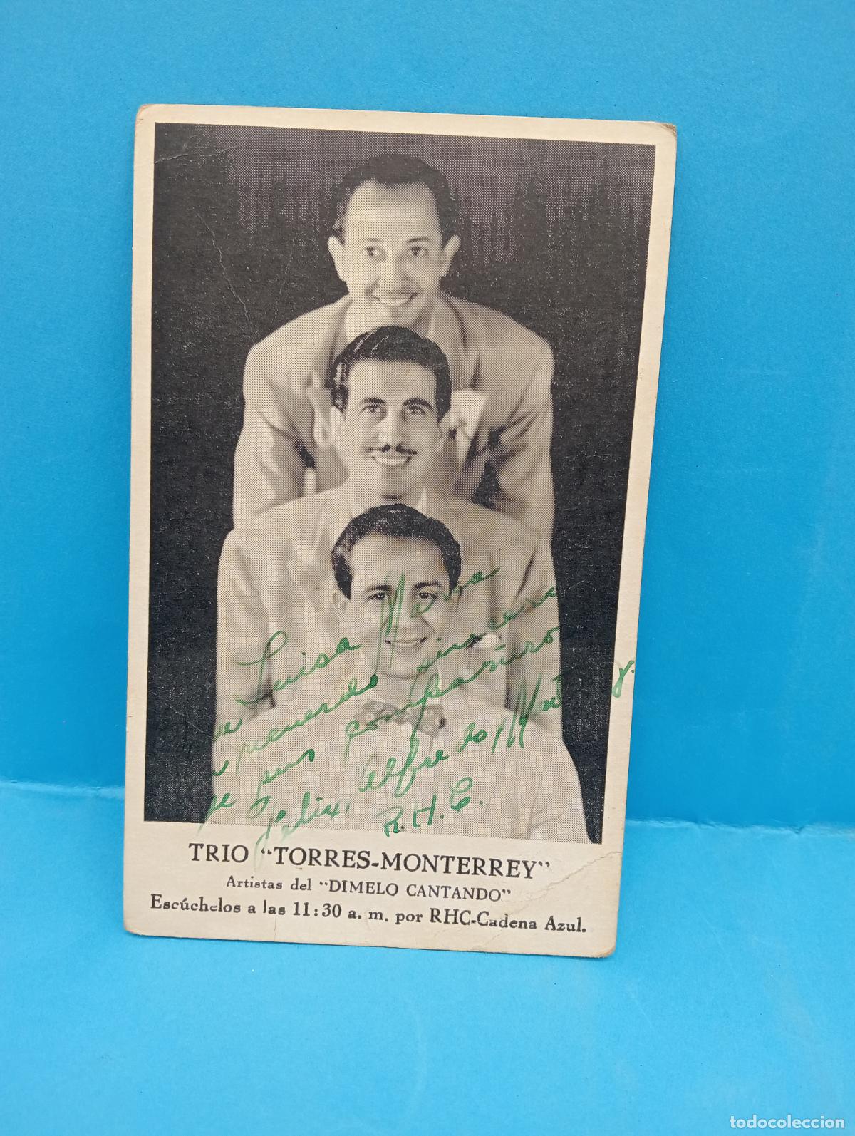 Fotograf&iacute;a antigua: TRIO TORRES-MONTERREY. MEXICANO. DEDICADO Y FIRMADO. TARJETA POSTAL FOTOGRAFICA.
