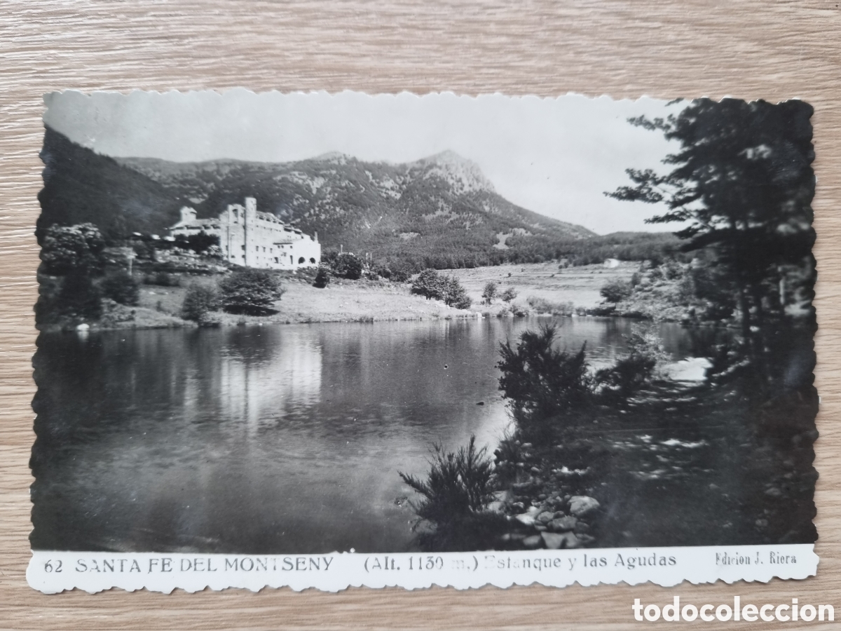 Fotograf&iacute;a antigua: Santa Fe del Montseny. Postal antigua fotogr&aacute;fica. N⁰ 62. Edici&oacute;n J. Riera. Estanque y Las Agudas.