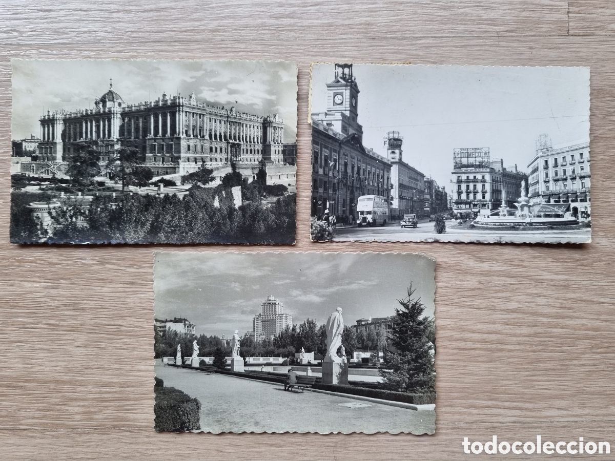 Fotograf&iacute;a antigua: Madrid. 3 Antiguas postales fotogr&aacute;ficas. A&ntilde;os 50. Escritas con sellos de la &eacute;poca. Puerta del Sol,
