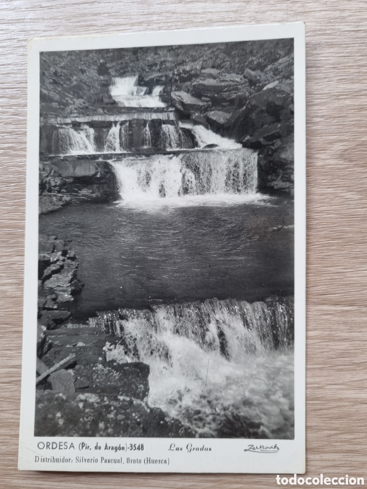 Fotograf&iacute;a antigua: Ordesa. Antigua postal fotogr&aacute;fica de las Gradas de Soaso. Pirineo de Huesca. Escrita.