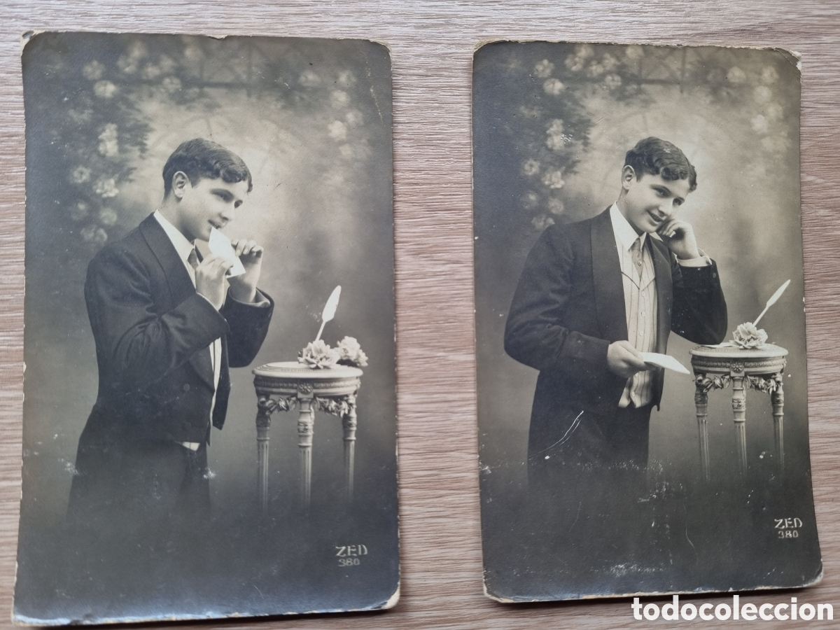 Fotograf&iacute;a antigua: 2 postales. Gal&aacute;n con cartas. Antiguas fotogr&aacute;ficas. Principios S.XX. Escritas en el reverso.