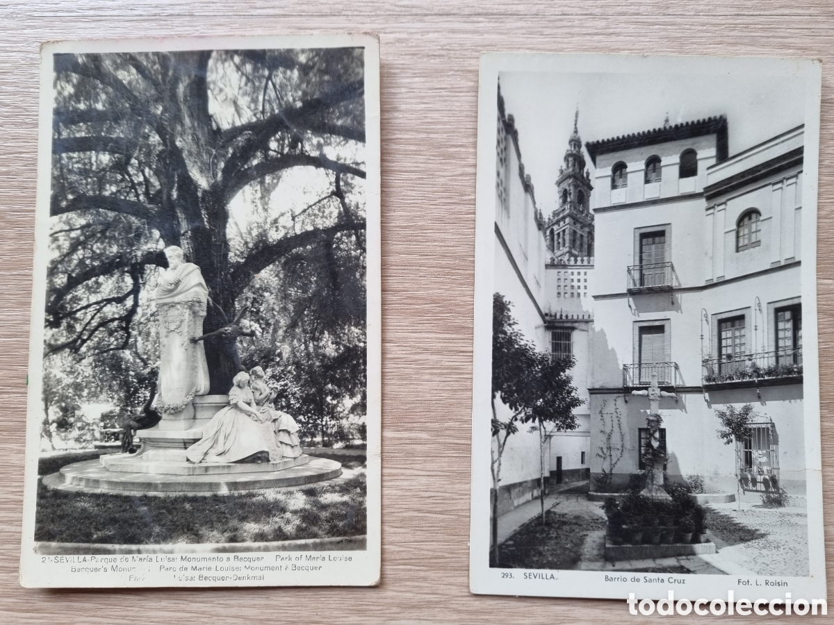 Fotograf&iacute;a antigua: Sevilla. Postales fotogr&aacute;ficas antiguas. Barrio Santa Cruz y Parque M. Luisa.Escritas con &rdquo;Revisado&rdquo;