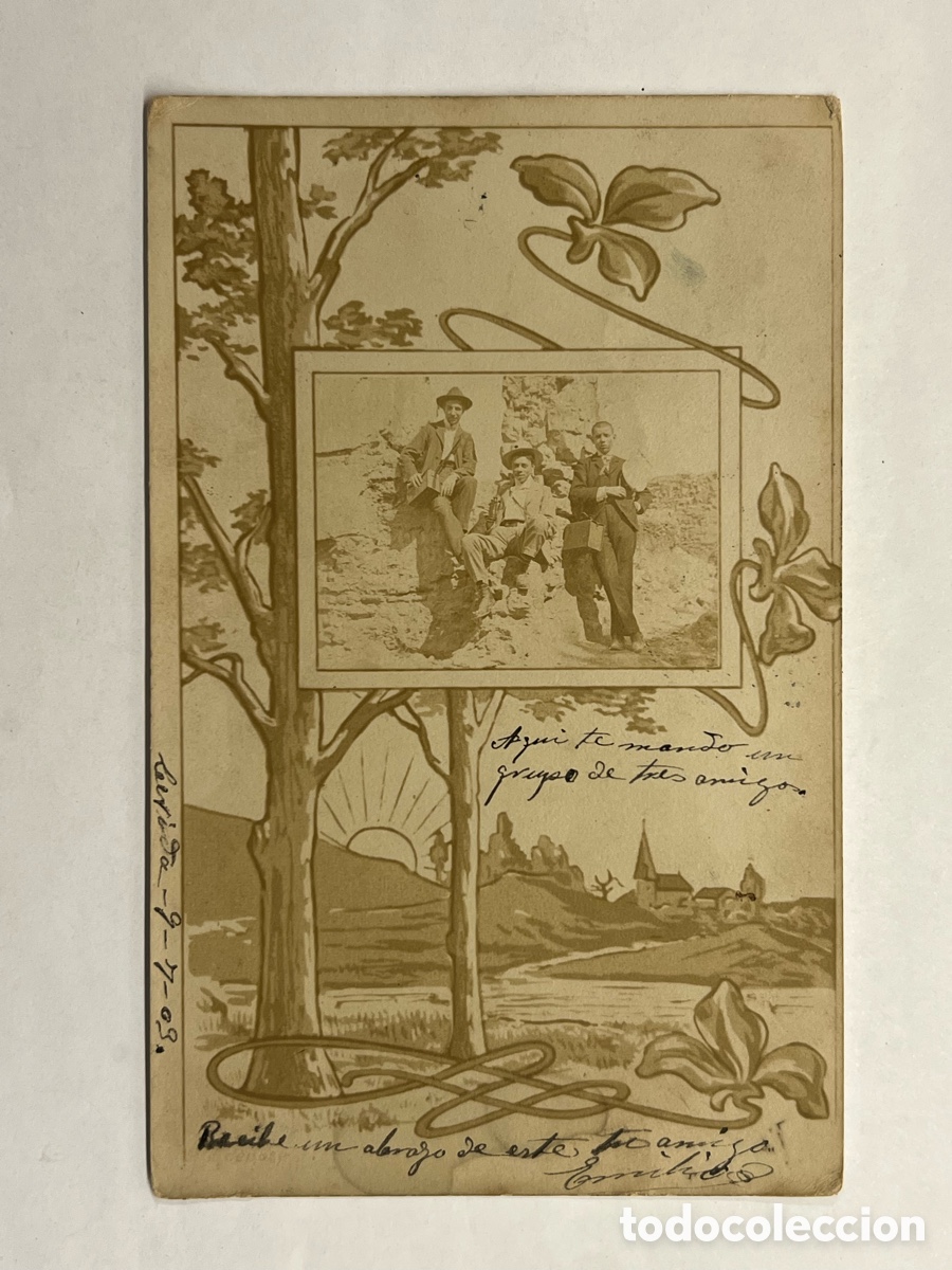 Alte Fotografie: L&Eacute;RIDA. Fotograf&iacute;a antigua Tres amigos a Don Bartolom&eacute; Rovira&hellip;. Badalona.. (a.1903)