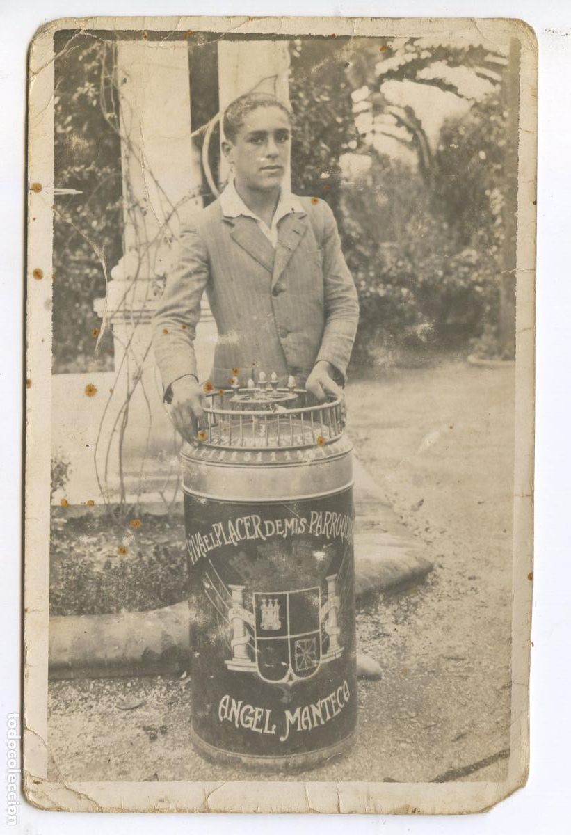 Alte Fotografie: Barquillero postal fotogr&aacute;fica. &Aacute;ngel Manteca. Viva el placer de mis parroquianos, escudo rep&uacute;blica