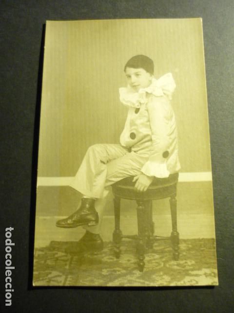 Alte Fotografie: NI&Ntilde;O DISFRAZADO ARLEQUIN CARNAVAL POSTAL FOTOGRAFICA FEMINA FOTOGRAFO MADRID