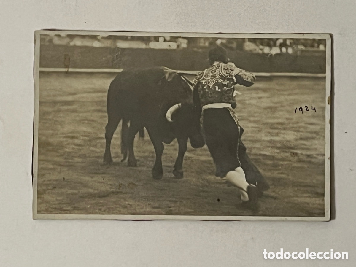 Fotograf&iacute;a antigua: TAUROMAQUIA. Toros. Torero entrando a matar al toro.. Anonimo (a.1924)