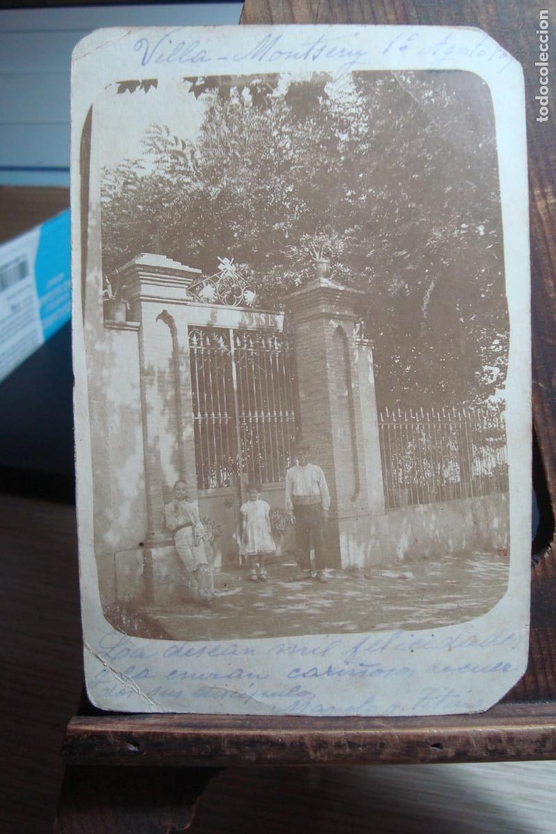 Fotograf&iacute;a antigua: ANTIGUA FOTOGRAFIA CHICOS EN VILLA MONTSENY. PRINCIPIOS S.XX. ENVIADA A ANGELES BARNET DE BARCELONA