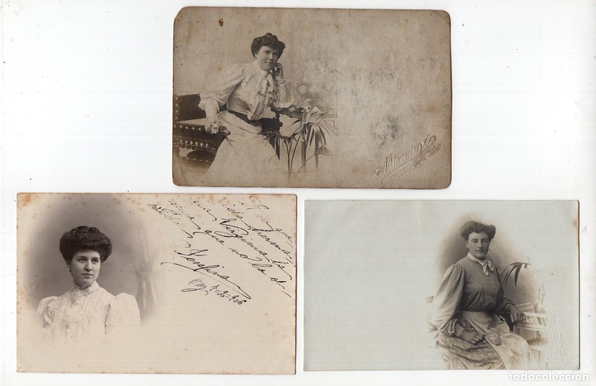 Fotograf&iacute;a antigua: Lote de 3 foto-postales antiguas. Femenino Belle &Eacute;poque/Modernismo