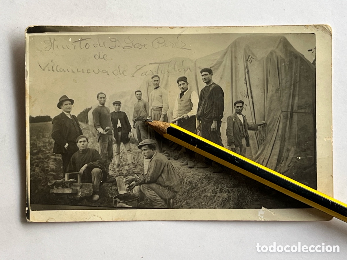 Fotograf&iacute;a antigua: VILLANUEVA DE CASTELL&Oacute;N Valencia. Fotograf&iacute;a Jornaleros en el Huerto de D. Jos&eacute; P&eacute;rez (h.1920?)