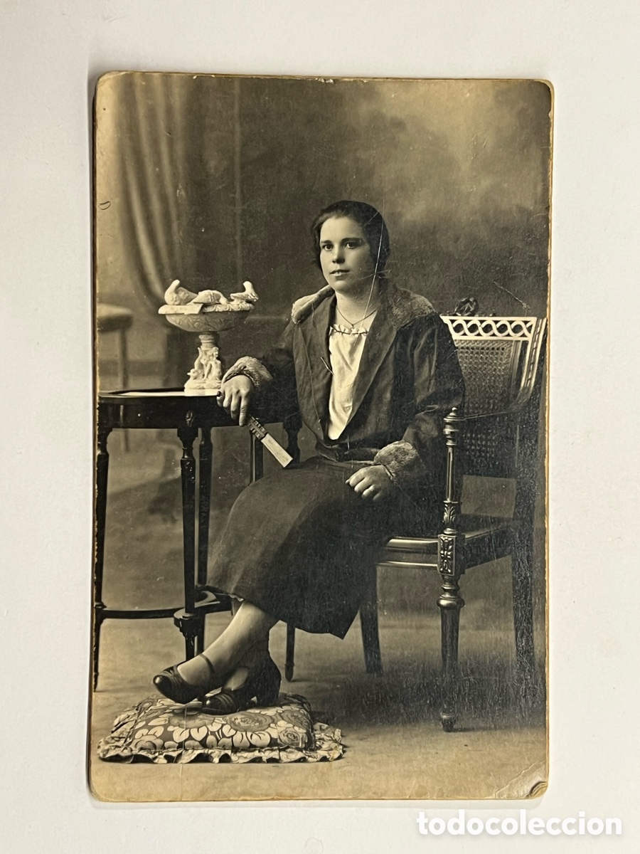 Fotograf&iacute;a antigua: LA JOVEN MARIA CON ABANICO. Photo Sa&uacute;l, Alcira. Sucesor de Pavia (h.1910?)