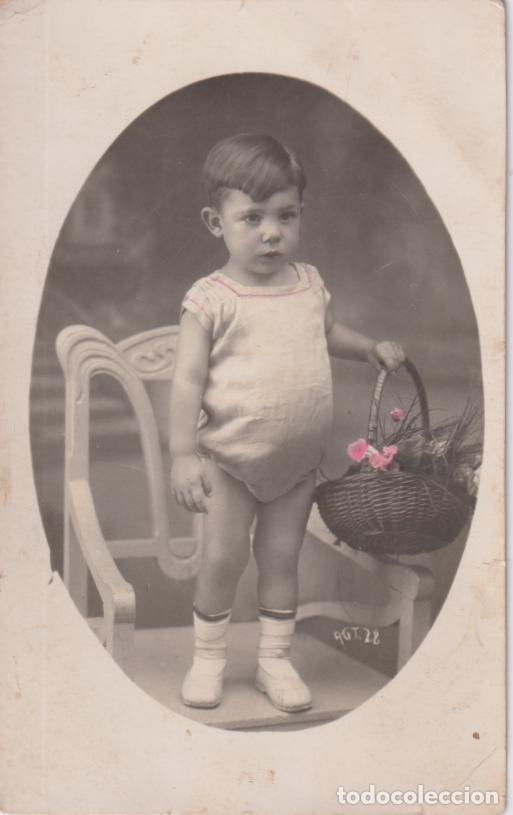 Fotograf&iacute;a antigua: ANTIGUA FOTOGRAFIA OVALADA NI&Ntilde;O CON CESTA DE FLORES TARJETA POSTAL