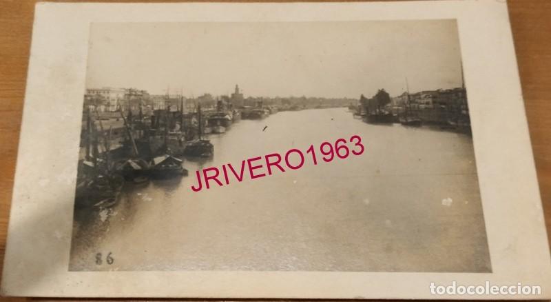Fotograf&iacute;a antigua: SEVILLA, PRINCIPIOS SIGLO XX, ESPECTACULAR POSTAL FOTOGRAFICA DEL PUERTO