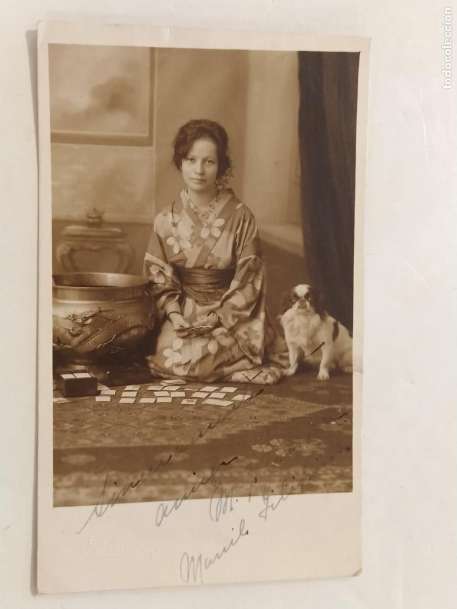 Fotograf&iacute;a antigua: MARIA RUIZ Y SU PERRO - MANILA A&Ntilde;O 1925 - SUN STUDIO - FOTOGRAFIA ANTIGUA - POSTAL -(116.065)