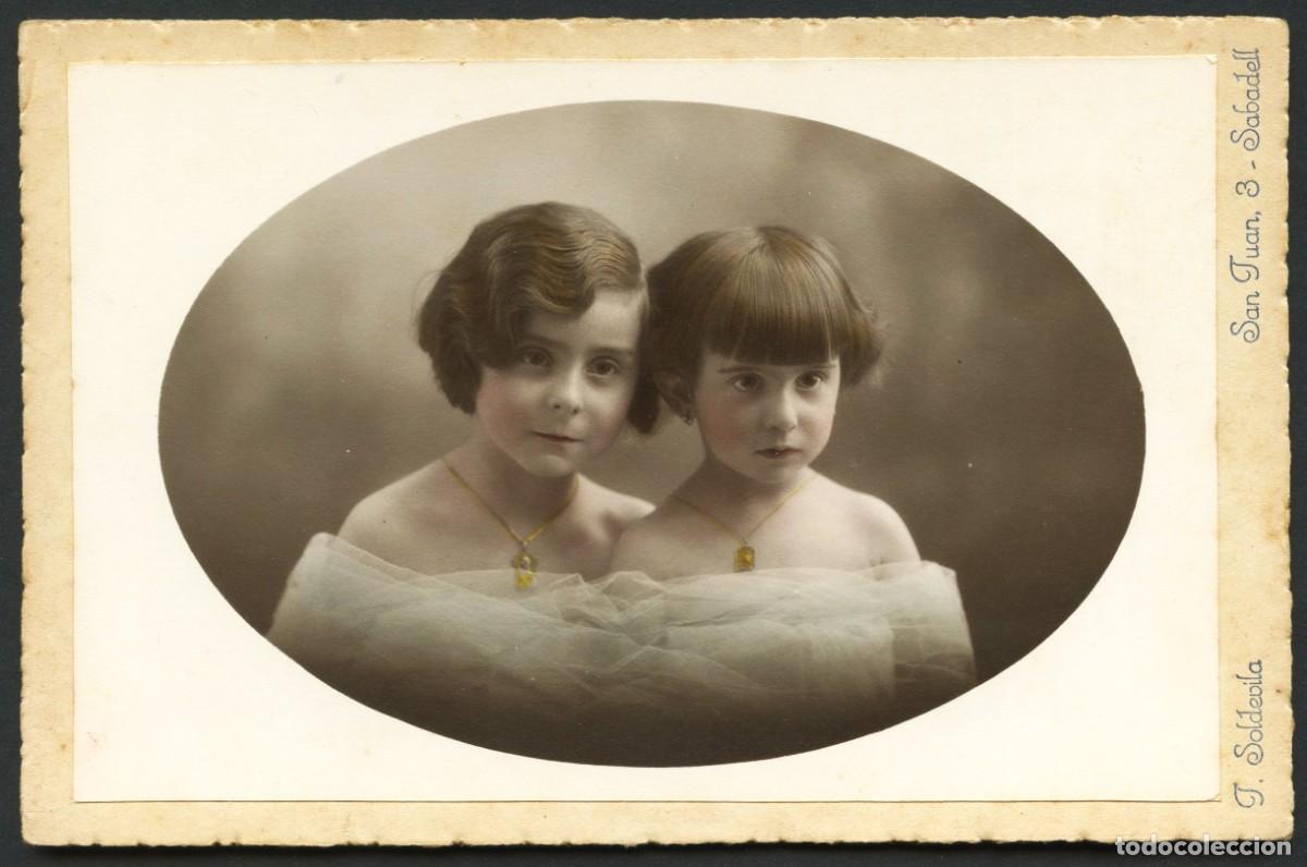 Fotografia antiga: TARJETA POSTAL, RETRATO FOTOGR&Aacute;FICO NI&Ntilde;AS, FOT. J. SOLDEVILA, SABADELL