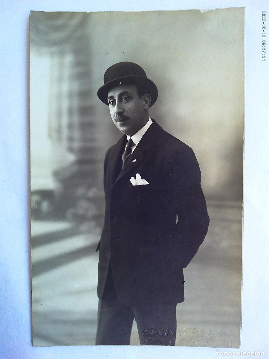 Fotograf&iacute;a antigua: BONITA FOTO DE ESTUDIO DE SE&Ntilde;OR ELEGANTE CON SOMBRERO BOMBIN , PIRNCIPIOS SIGLO. DE AMER, BARCELONA