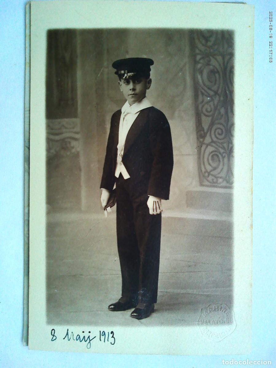 Fotograf&iacute;a antigua: FOTO DE ESTUDIO DE NI&Ntilde;O DE PRIMERA COMUNION CON GORRA Y MISAL, PP. SIGLO. DE MARIN&Eacute;, BARCELONA