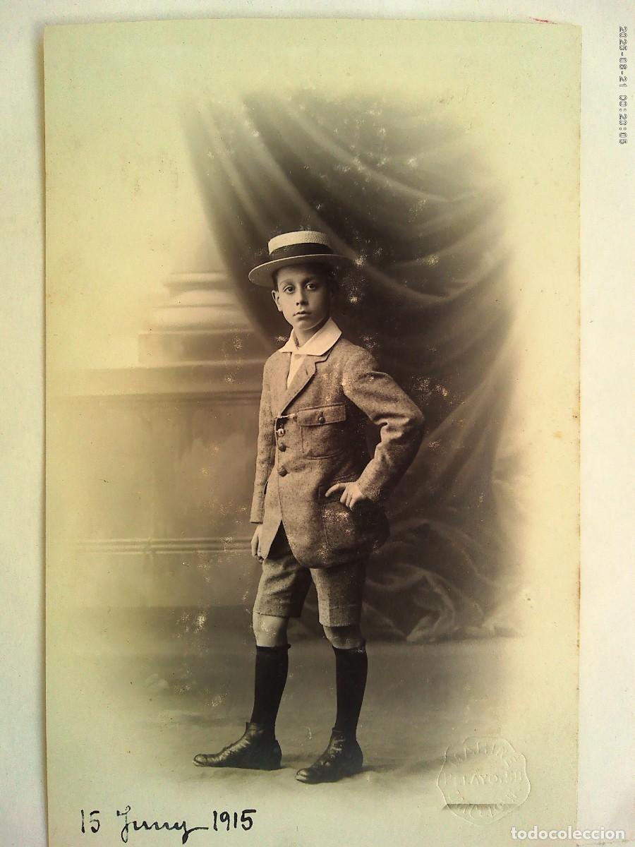 Fotograf&iacute;a antigua: PRECIOSA FOTO ESTUDIO DE NI&Ntilde;O ELEGANTE CON PANTALON CORTO Y SOMBRERO, 1915. DE MARIN&Eacute;, BARCELONA