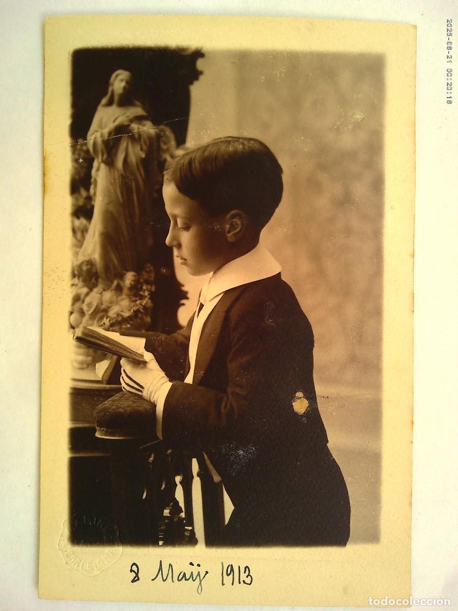 Fotograf&iacute;a antigua: PRECIOSA FOTO DE ESTUDIO DE NI&Ntilde;O DE PRIMERA COMUNION, 1913 . DE MARIN&Eacute; , BARCELONA