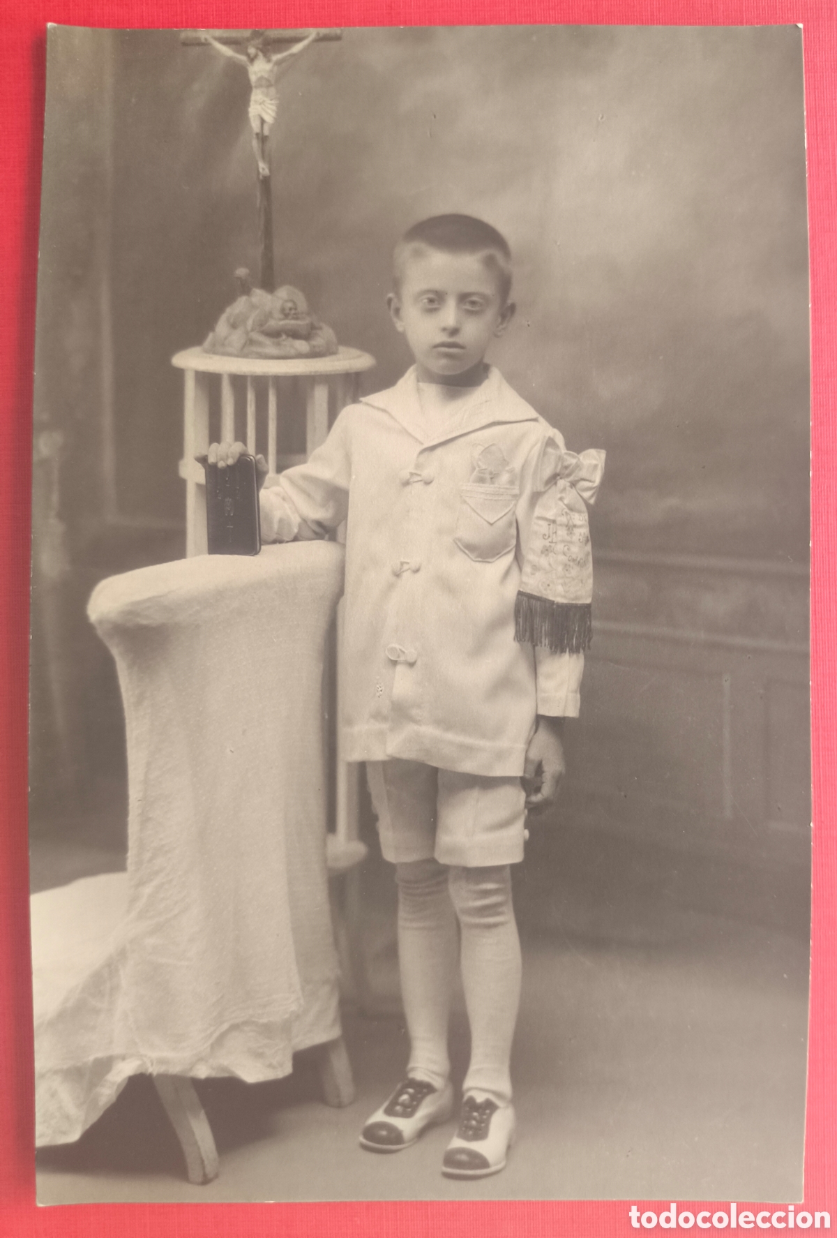Fotograf&iacute;a antigua: FOTOGRAF&Iacute;A RETRATO DE ESTUDIO NI&Ntilde;O COMUNION POSTAL FOT&Oacute;GRAFO EMILIANO SALAMANCA C. 1920