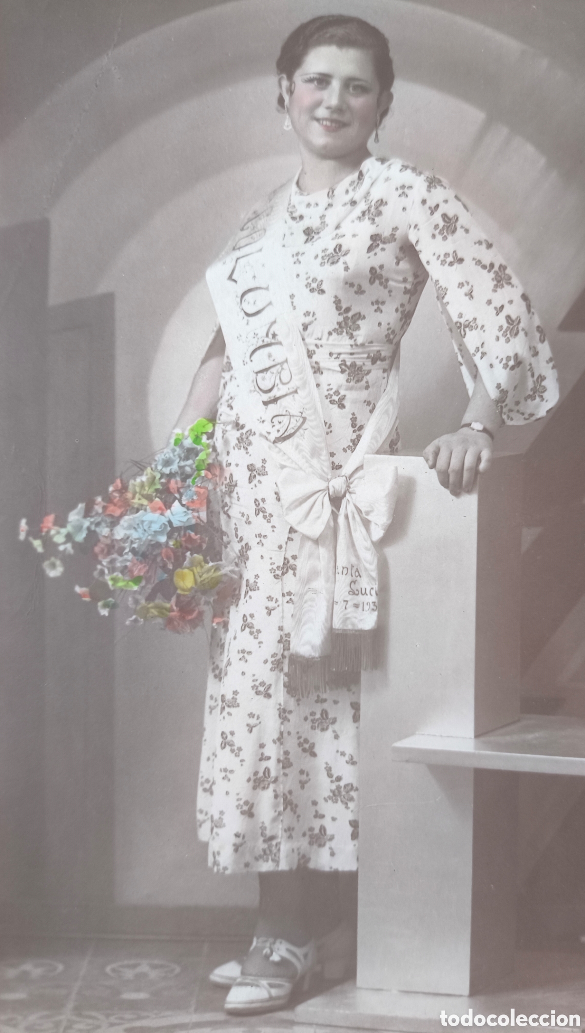 Fotograf&iacute;a antigua: FOTOGRAF&Iacute;A RETRATO DE ESTUDIO DAMA FIESTA DE SANTA LUCIA FOT&Oacute;GRAFO MATRAN CARTAGENA 1935