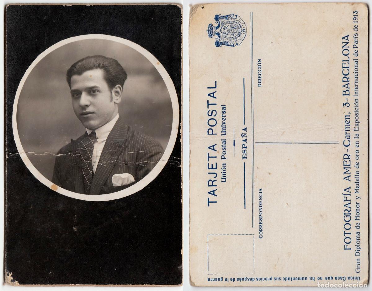 Fotograf&iacute;a antigua: Amer, Barcelona. Caballero con pa&ntilde;uelo. Casa que no ha subido precios despu&eacute;s de la guerra 10-20s rc